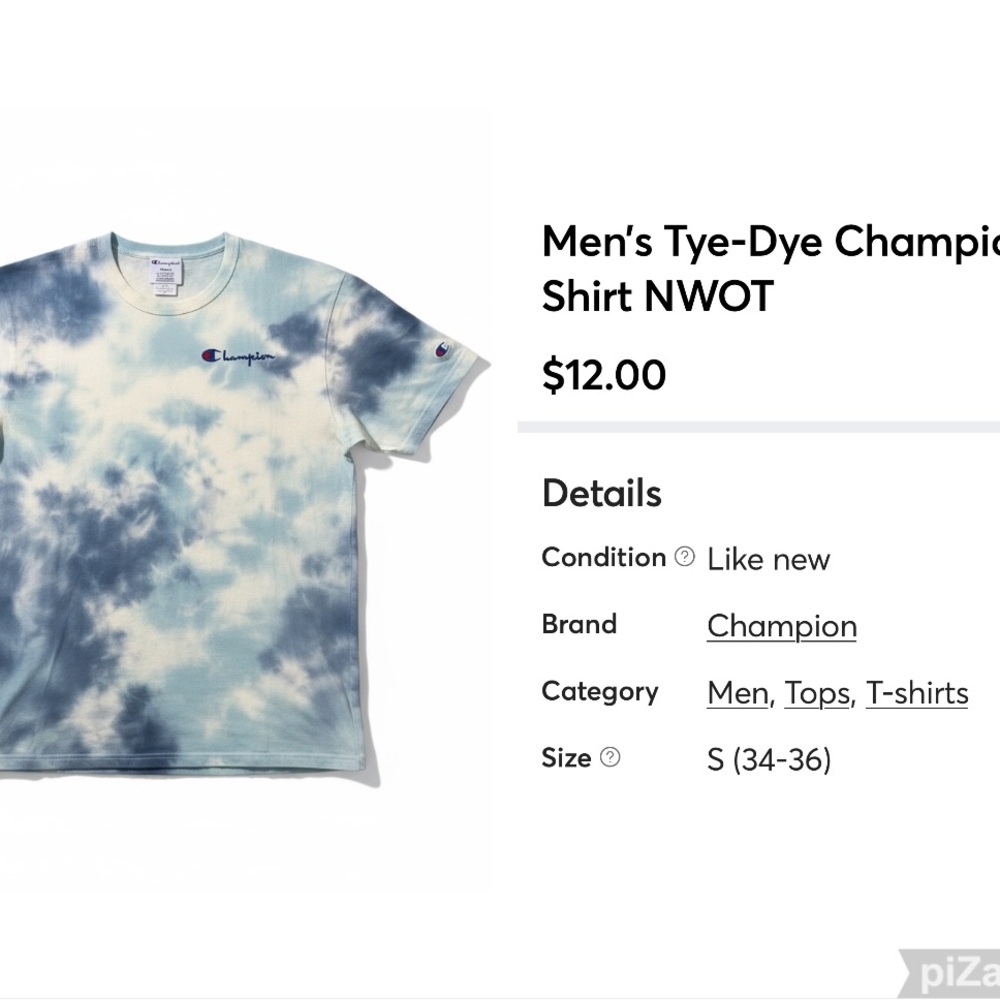 Champion Men's Blue and White Tie-Dye Tee, NWOT